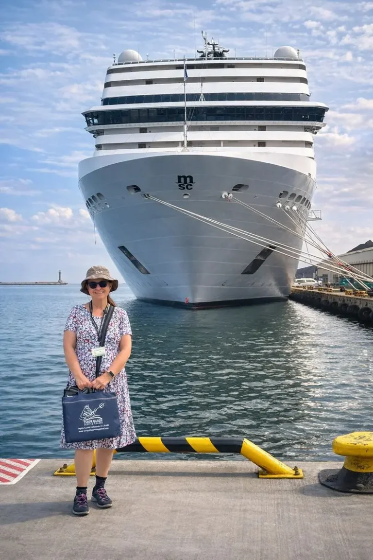 Cruise ship docked at the port of Gdynia with a licensed tour guide Anna Kotula